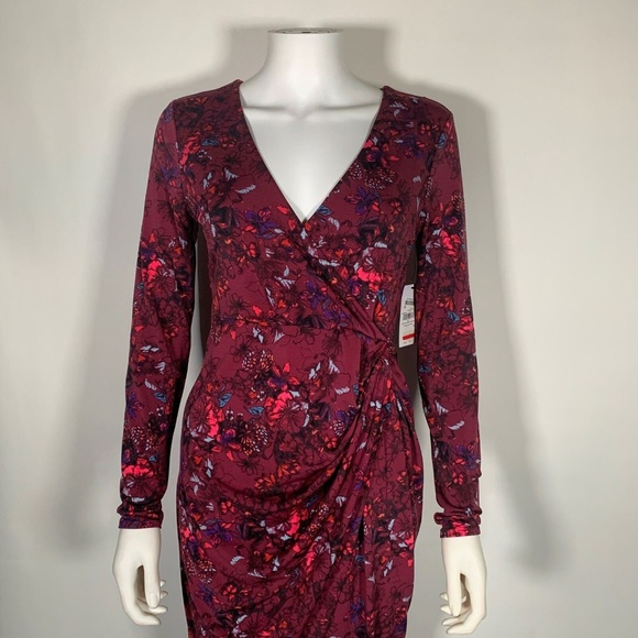 Guess Dress Floral Print Midi Wrap Cocktail Sz S - Picture 2 of 5